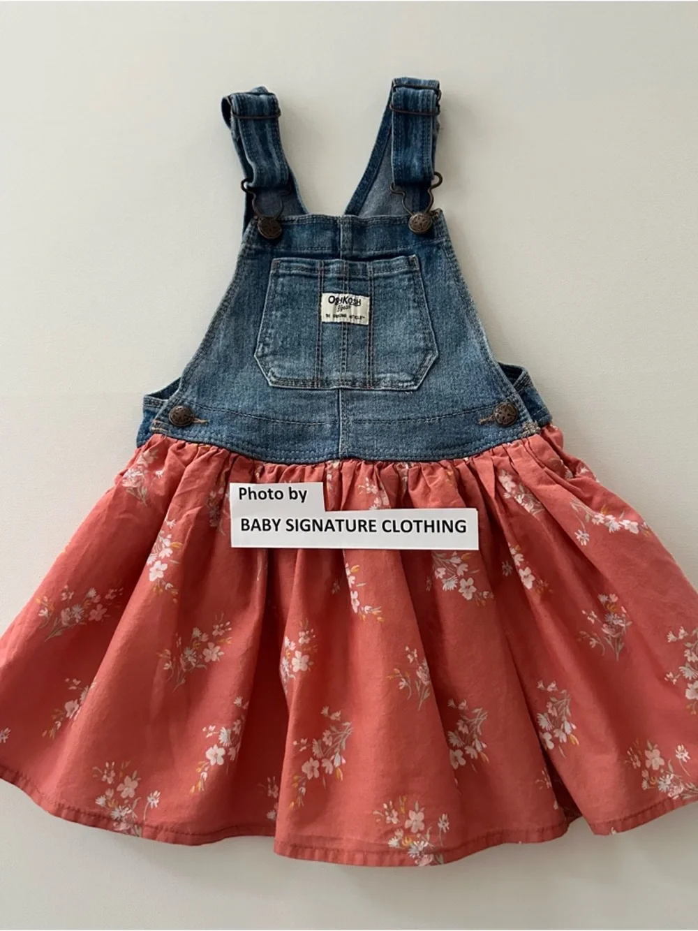 OshKosh 4T Toddler Girl Denim Red Floral Overall Dress